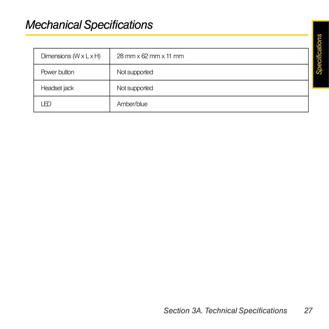 Sprint Nextel Compass 597 manual Mechanical Specifications 