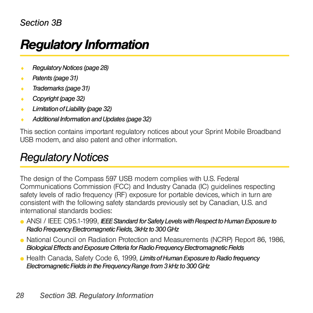 Sprint Nextel Compass 597 manual Regulatory Information, Regulatory Notices 