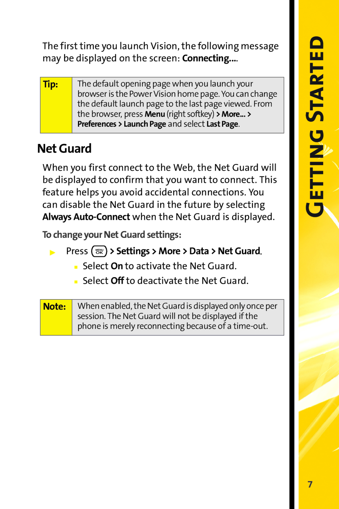 Sprint Nextel CRT Television manual Tip, To change your Net Guard settings 