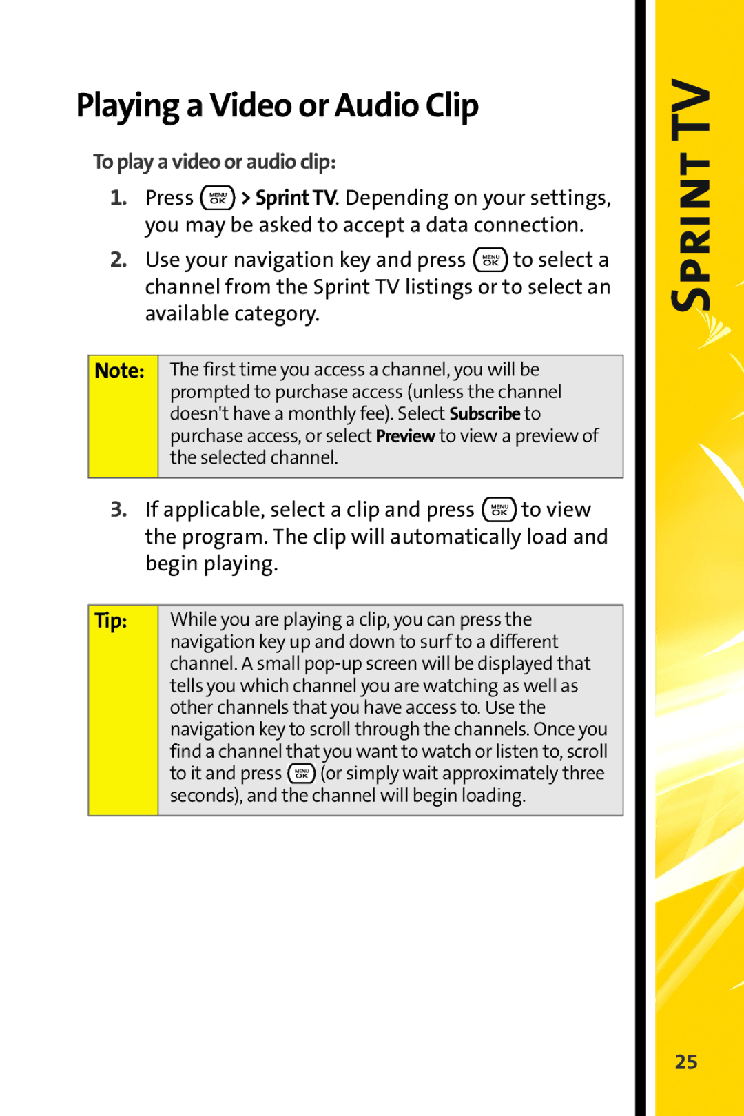 Sprint Nextel CRT Television manual Playing a Video or Audio Clip, To play a video or audio clip 