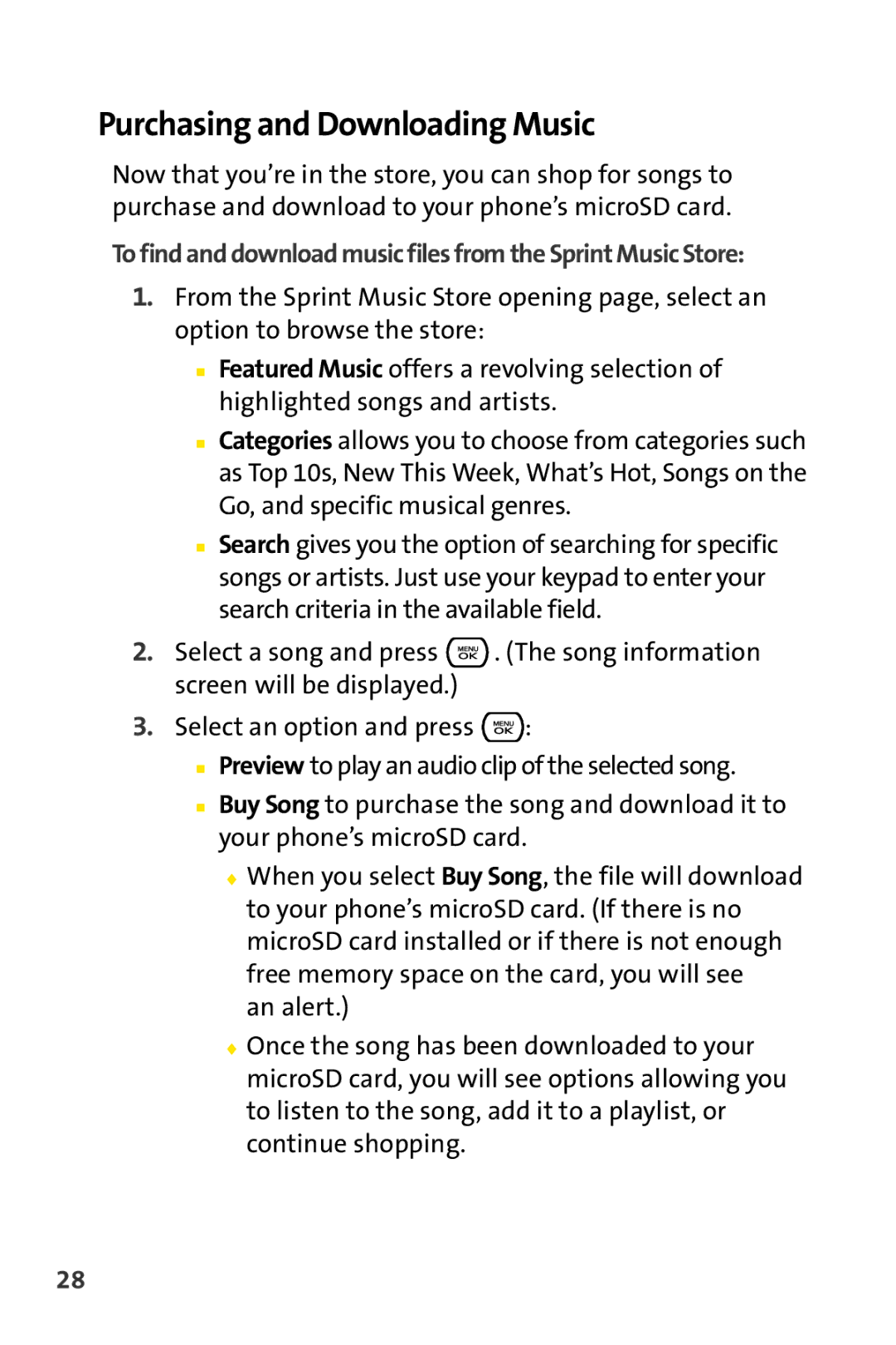 Sprint Nextel CRT Television manual Purchasing and Downloading Music 