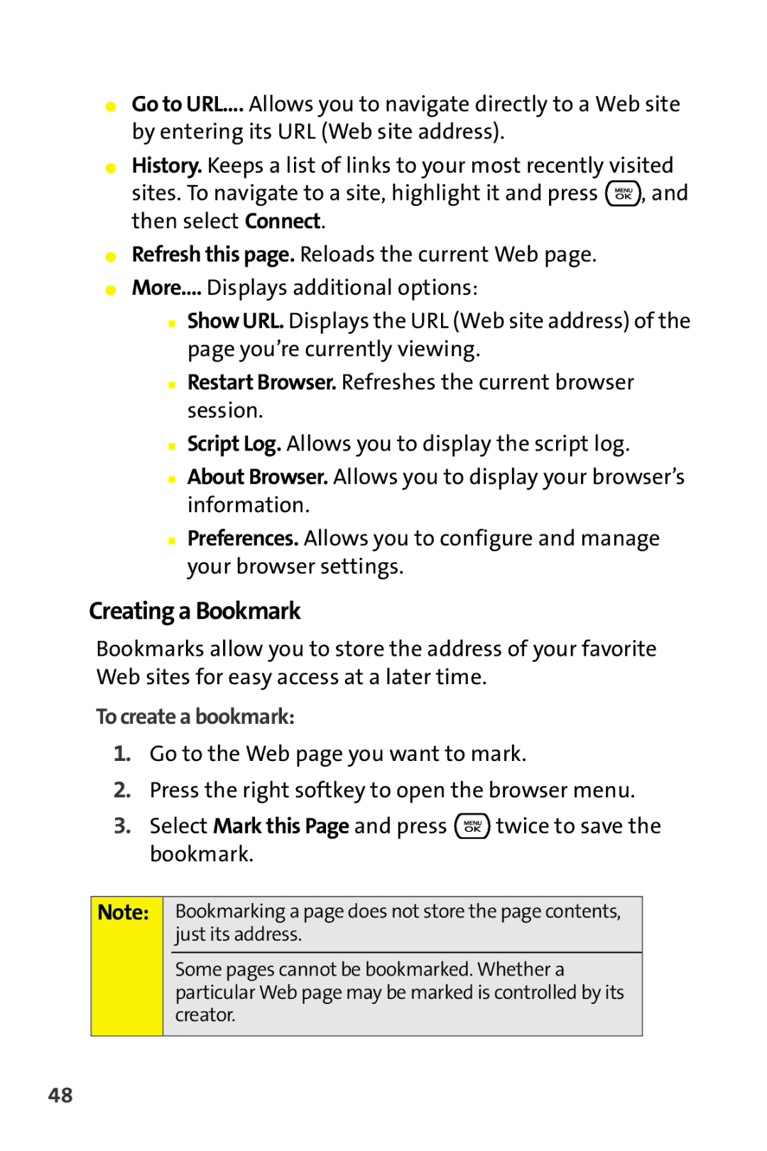 Sprint Nextel CRT Television manual Creating a Bookmark, To create a bookmark 