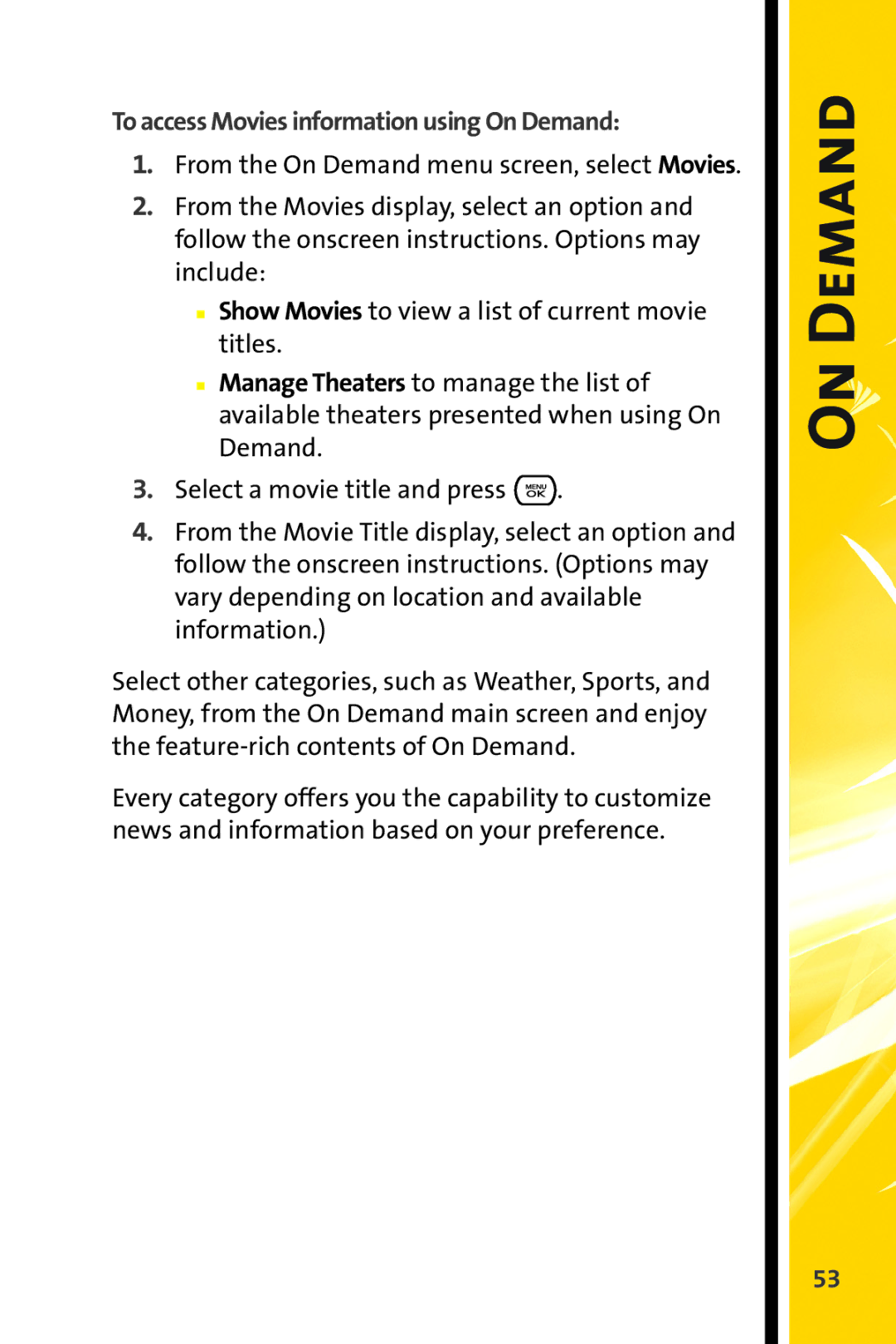 Sprint Nextel CRT Television manual To access Movies information using On Demand 