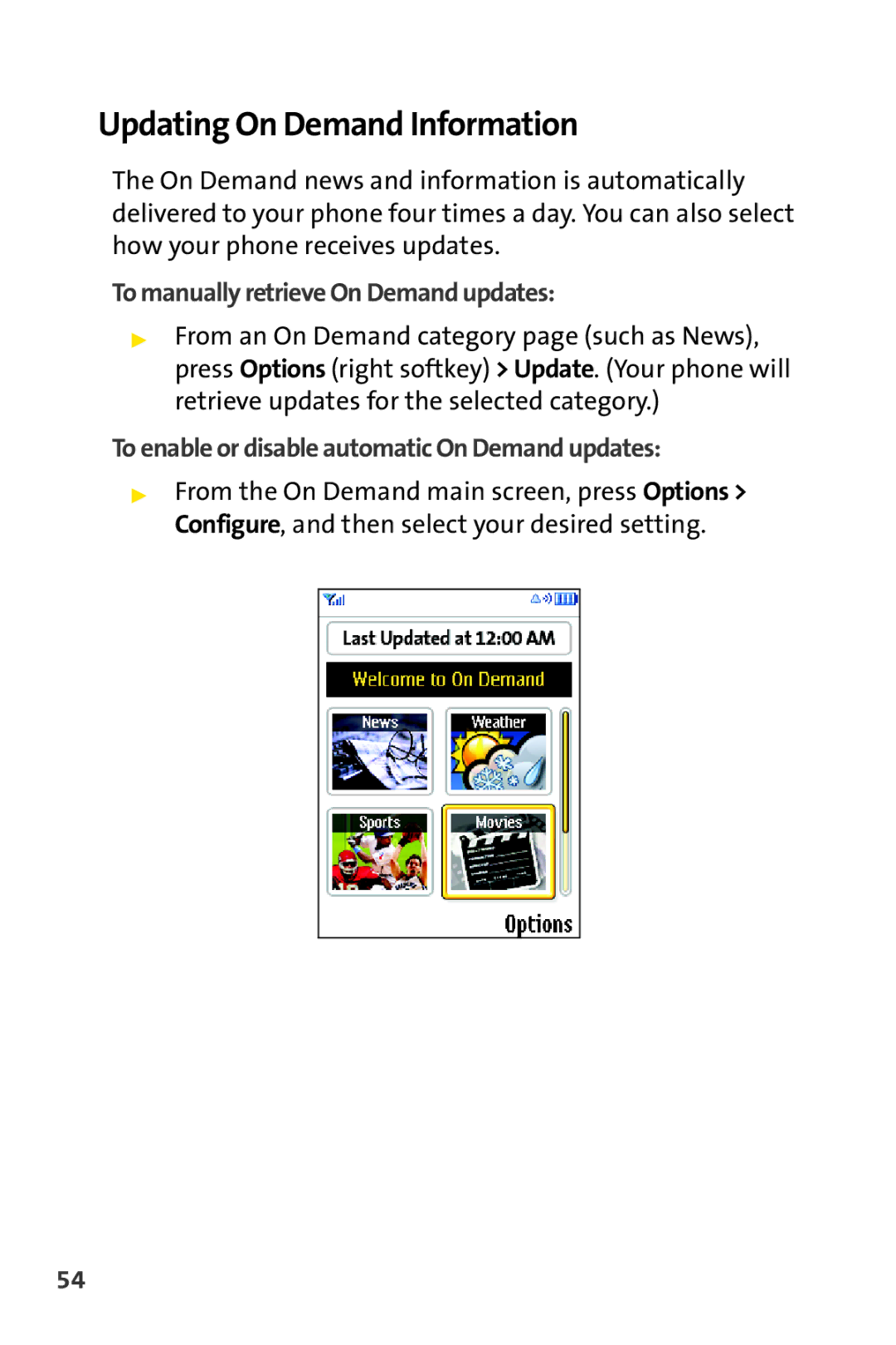 Sprint Nextel CRT Television Updating On Demand Information, To manually retrieve On Demand updates 