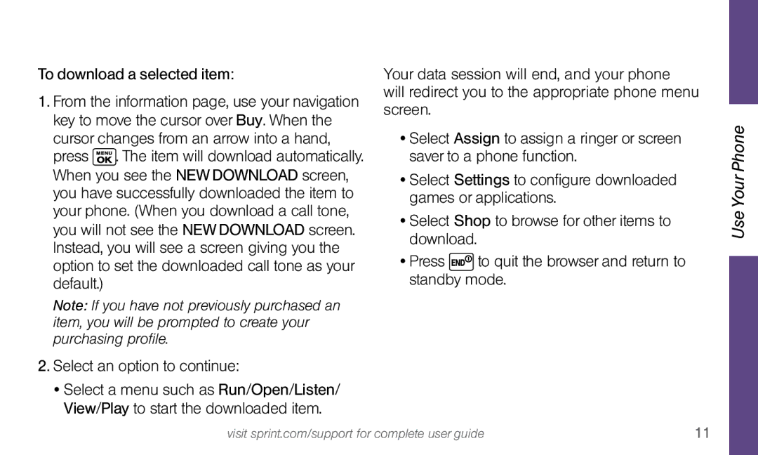 Sprint Nextel Dura XT manual Select an option to continue 