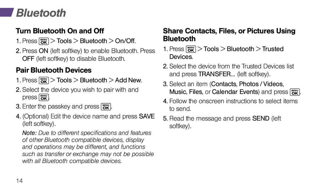 Sprint Nextel Dura XT manual Turn Bluetooth On and Off, Pair Bluetooth Devices 