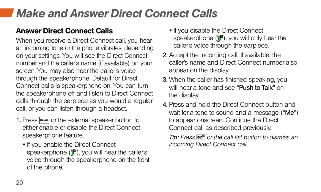 Sprint Nextel Dura XT manual Answer Direct Connect Calls 