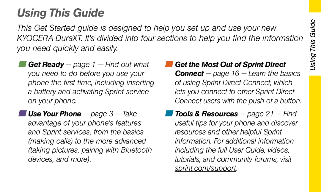 Sprint Nextel Dura XT manual Using This Guide 