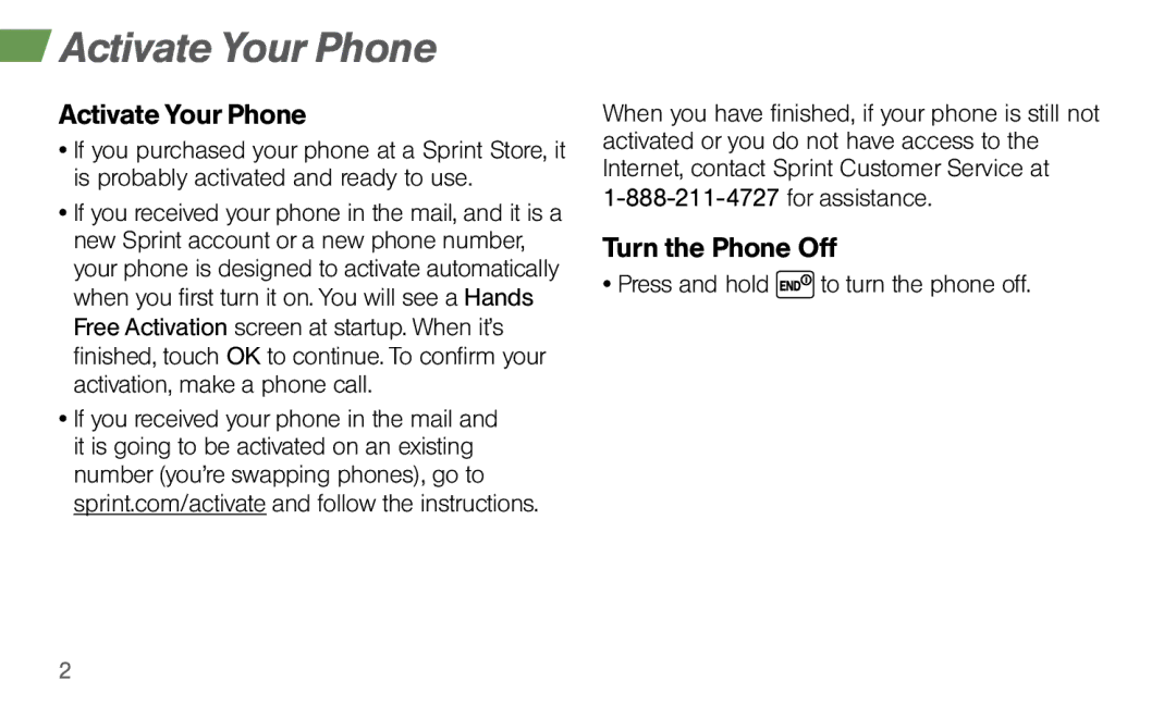 Sprint Nextel Dura XT manual Activate Your Phone, Turn the Phone Off 