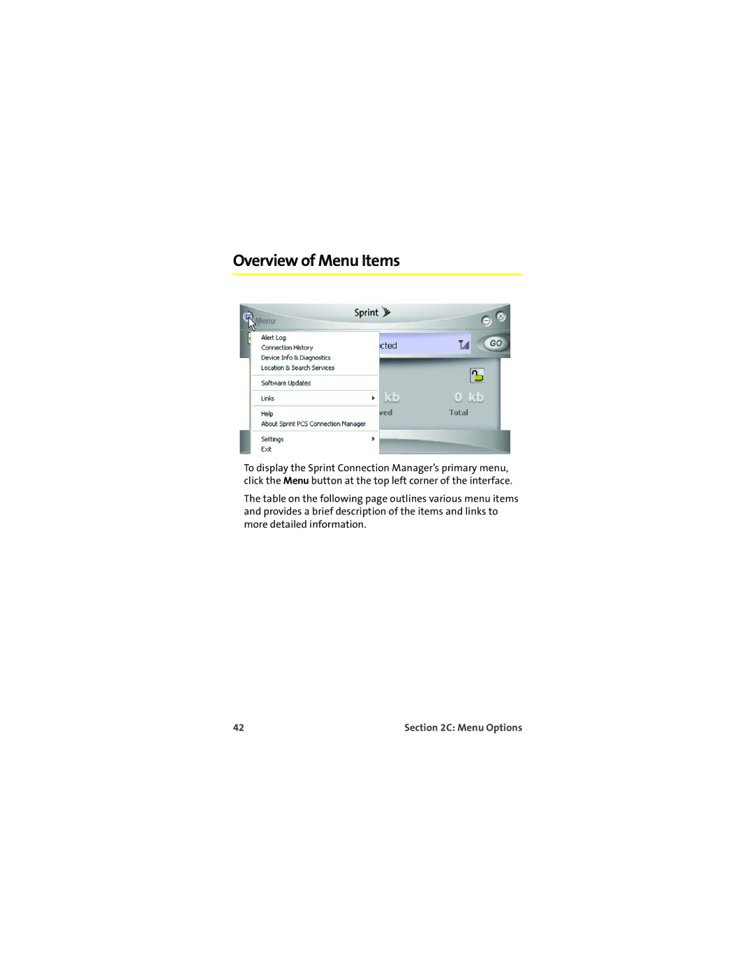 Sprint Nextel EX720 manual Overview of Menu Items 