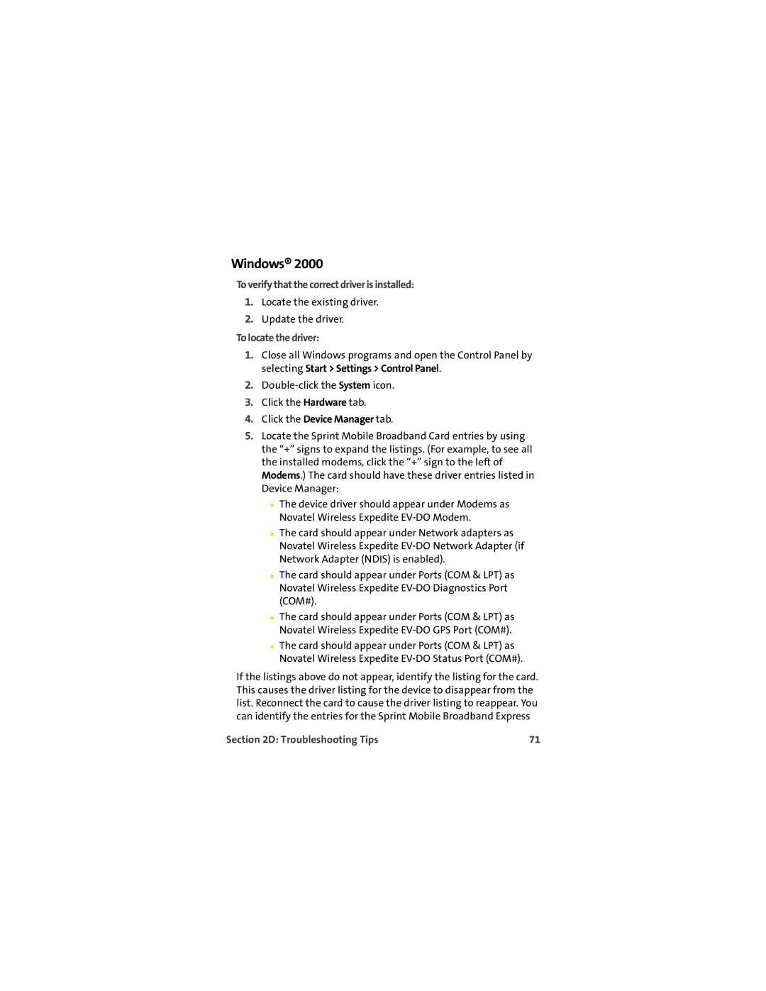 Sprint Nextel EX720 manual Windows, To verify that the correct driver is installed, To locate the driver 