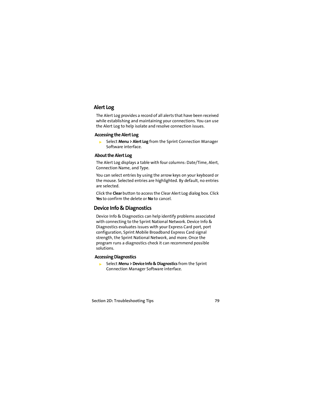 Sprint Nextel EX720 manual Accessing the Alert Log, About the Alert Log, Accessing Diagnostics 