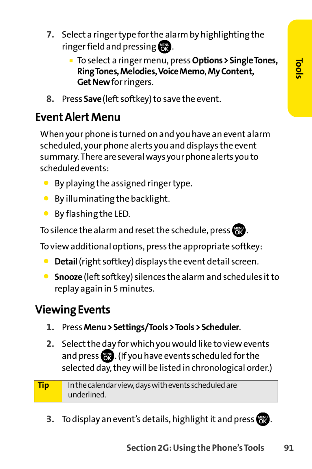 Sprint Nextel H 11/07 manual Event Alert Menu, Viewing Events 