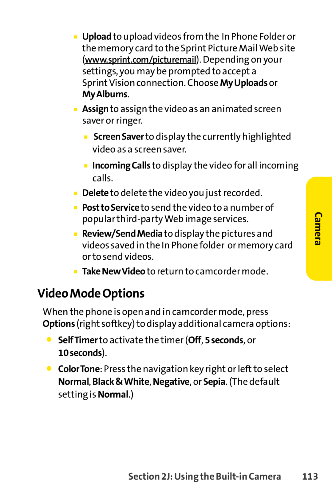 Sprint Nextel H 11/07 manual Video Mode Options, 113 