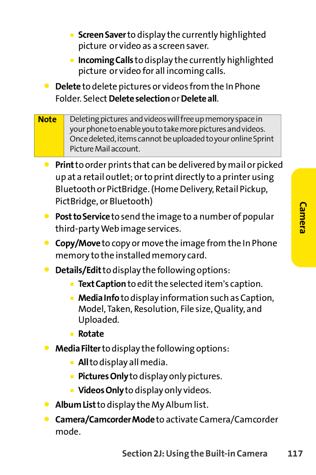 Sprint Nextel H 11/07 manual Rotate, Camera/CamcorderMode to activate Camera/Camcorder mode, 117 