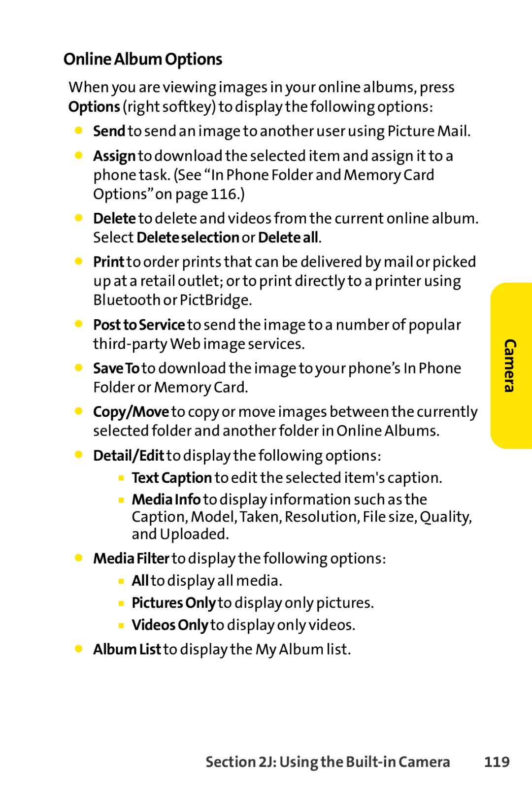 Sprint Nextel H 11/07 manual OnlineAlbumOptions, 119 