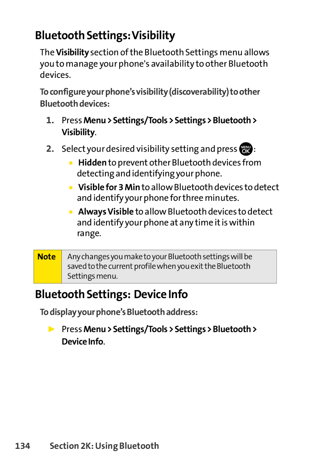 Sprint Nextel H 11/07 Bluetooth SettingsVisibility, Bluetooth Settings Device Info, Todisplayyourphone’sBluetoothaddress 