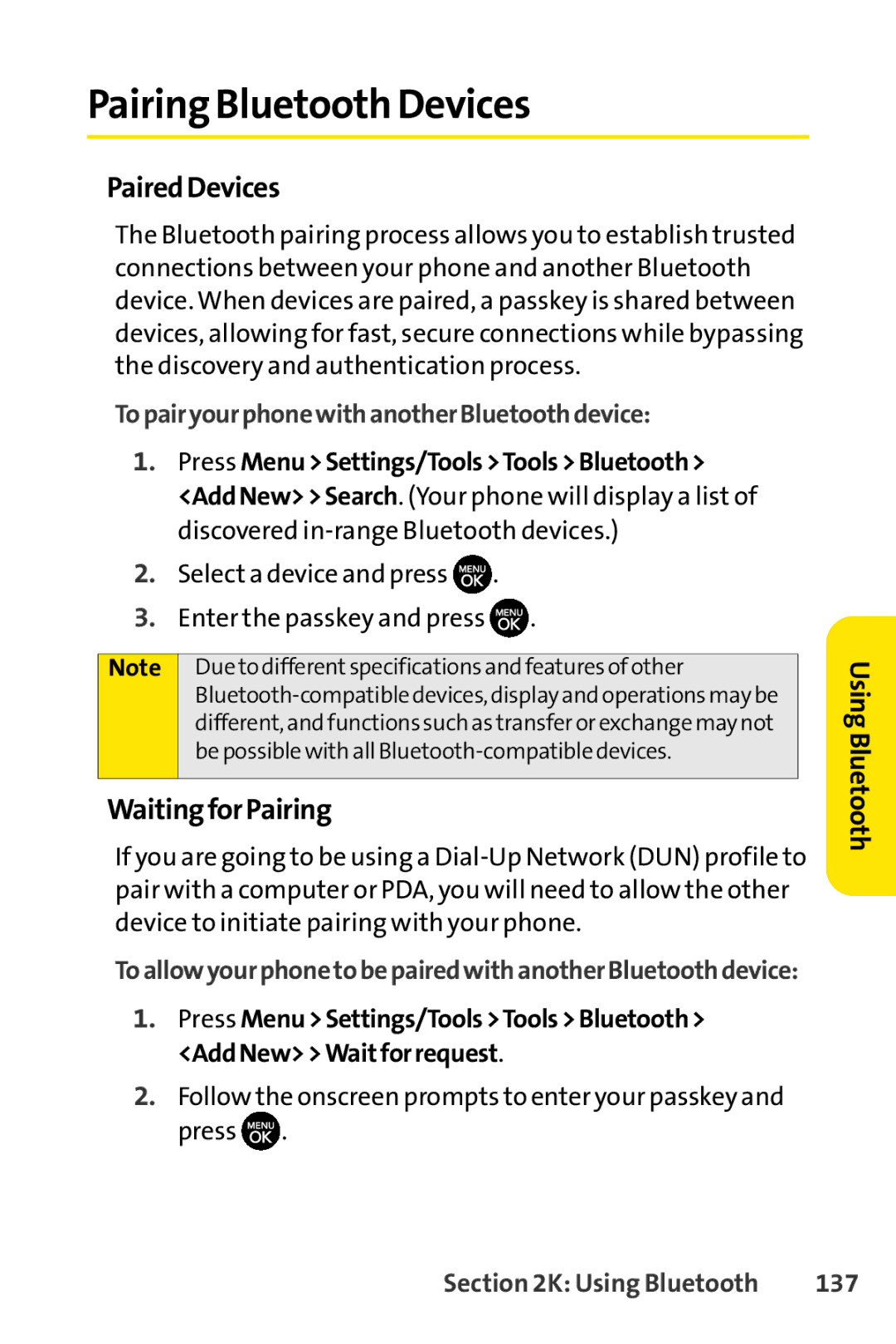 Sprint Nextel H 11/07 manual PairingBluetooth Devices, PairedDevices, WaitingforPairing, 137 