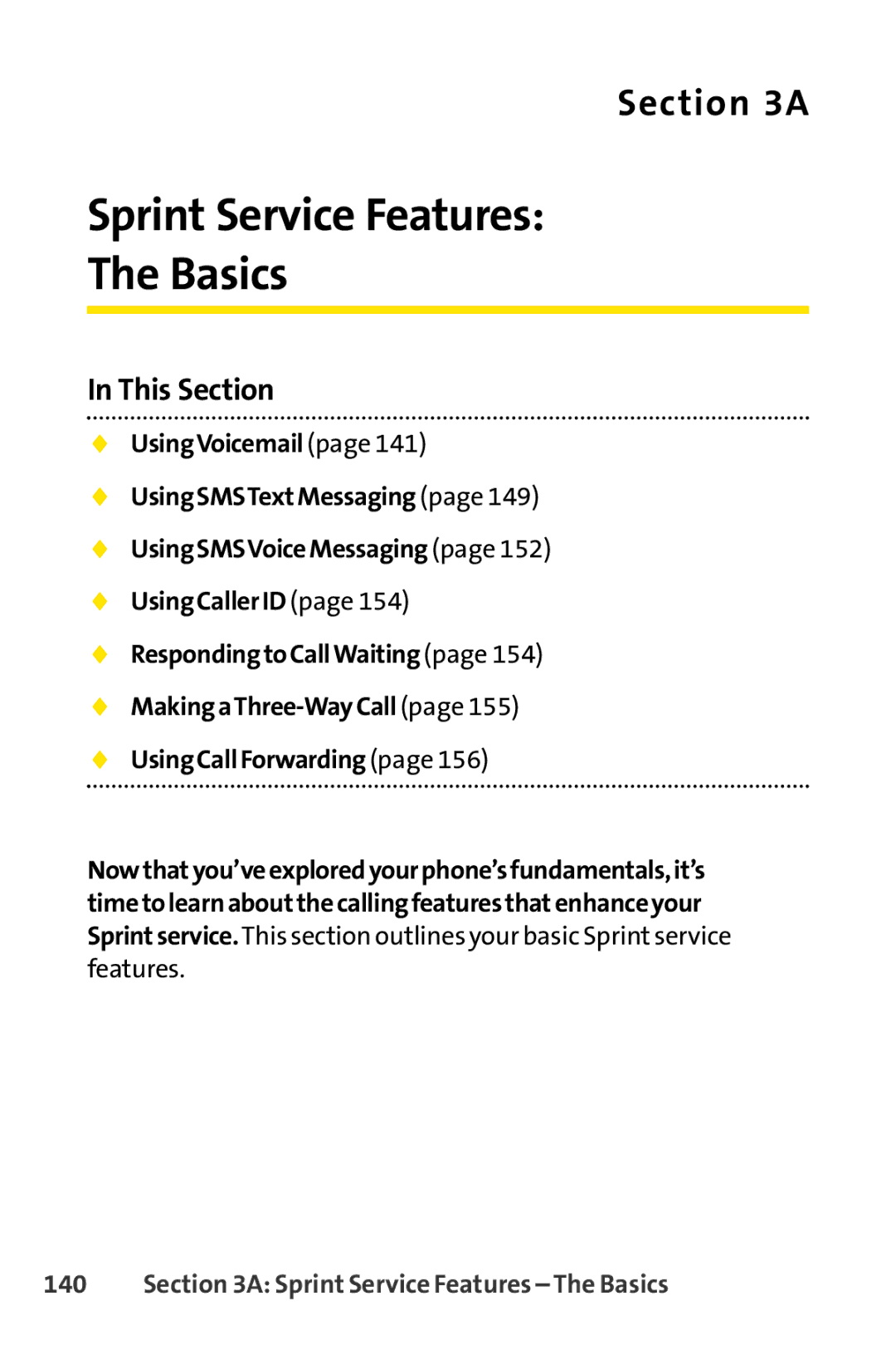 Sprint Nextel H 11/07 manual Sprint Service Features Basics, Sprint Service Features The Basics 