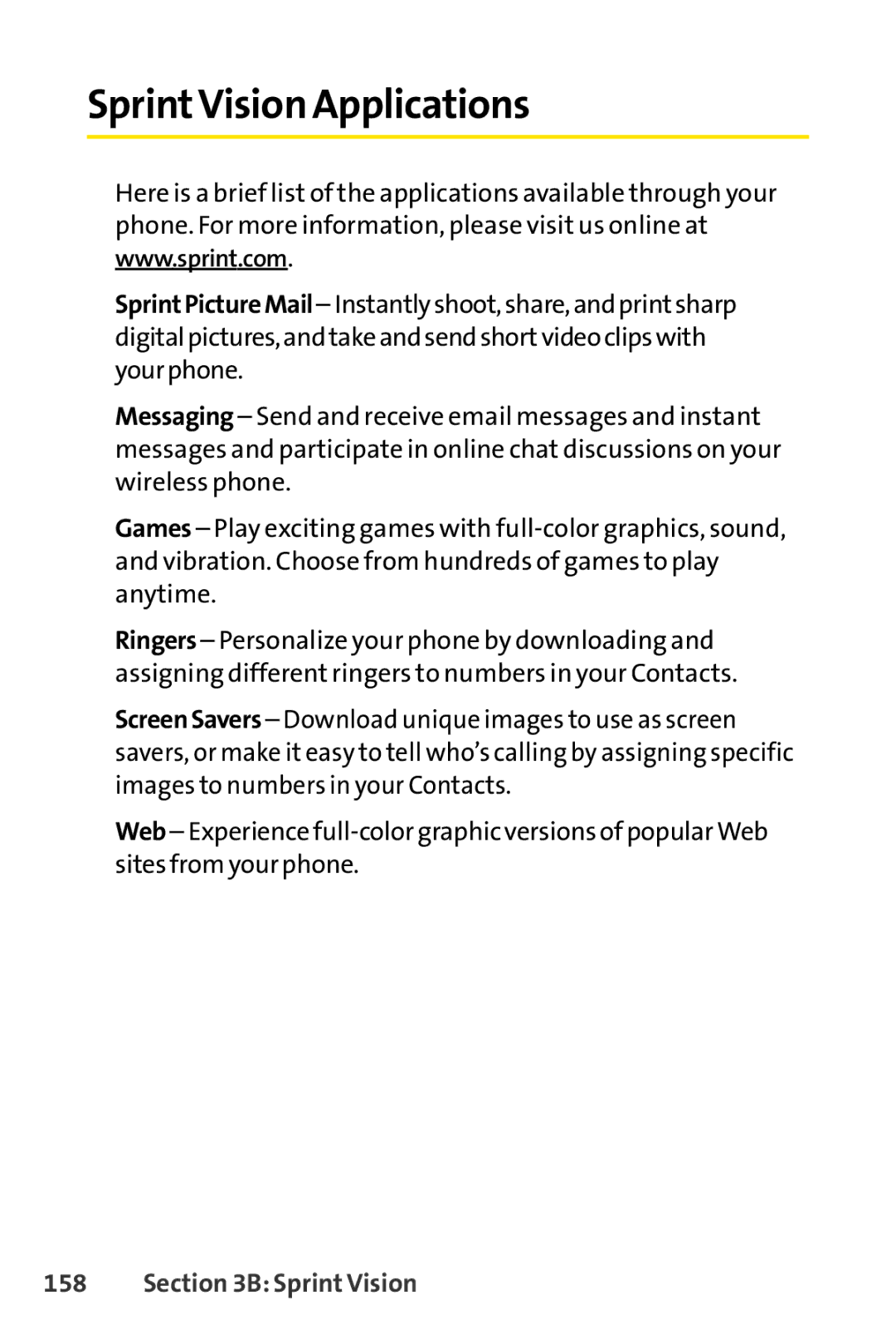 Sprint Nextel H 11/07 manual SprintVision Applications, Sprint Vision 