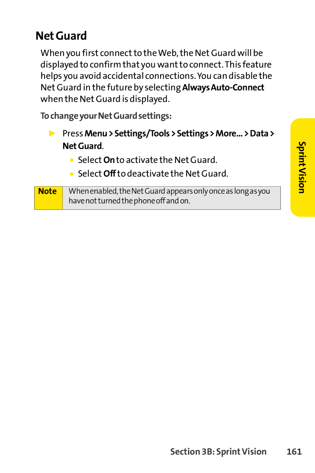 Sprint Nextel H 11/07 manual Net Guard, TochangeyourNetGuardsettings, 161 