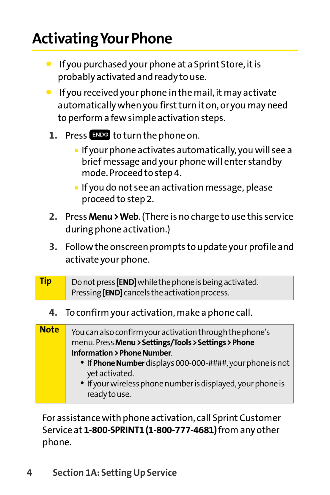 Sprint Nextel H 11/07 manual ActivatingYour Phone, Tip 