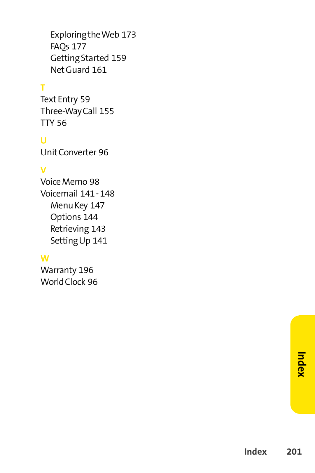 Sprint Nextel H 11/07 manual Index 