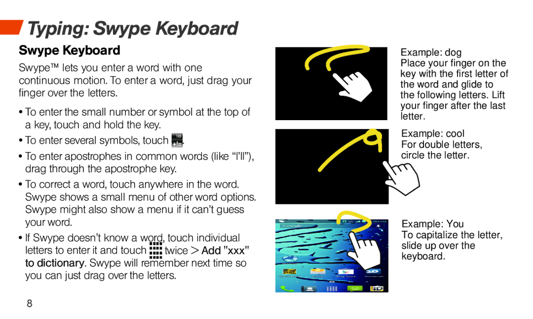 Sprint Nextel Hydro Edge manual Typing Swype Keyboard 