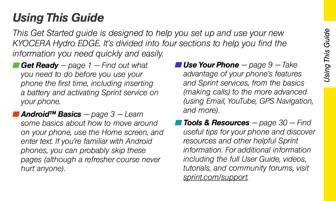 Sprint Nextel Hydro Edge manual Using This Guide 