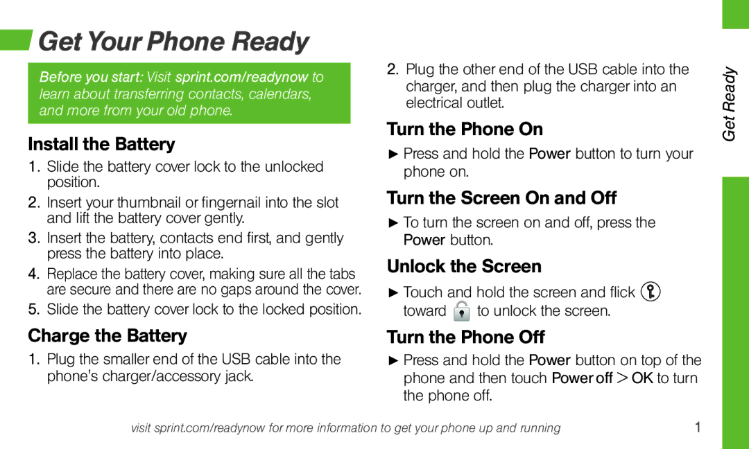 Sprint Nextel Hydro Edge manual Get Your Phone Ready 