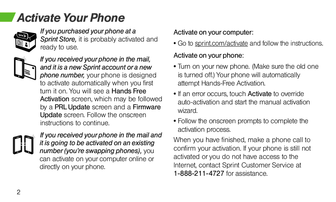 Sprint Nextel Hydro Edge manual Activate Your Phone, Sprint Store, it is probably activated and ready to use 