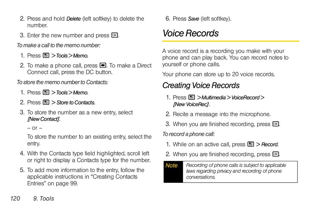 Sprint Nextel i856 manual Creating Voice Records 