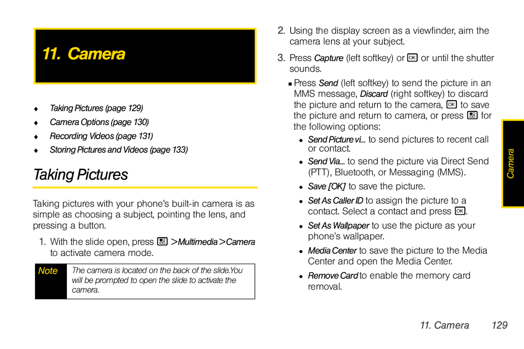 Sprint Nextel i856 manual Taking Pictures, SaveOK to save the picture, Camera 129 