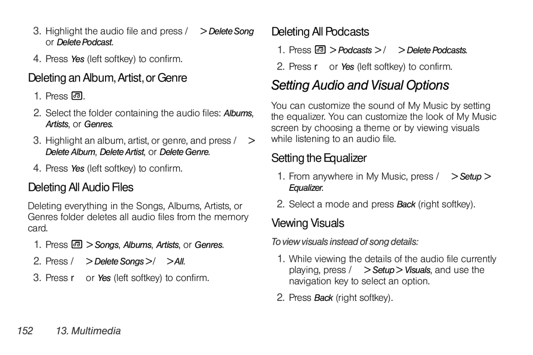 Sprint Nextel i856 manual Setting Audio and Visual Options 