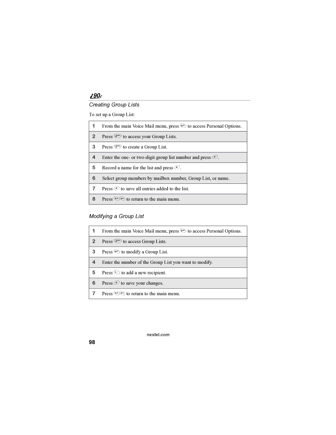 Sprint Nextel i90c manual Creating Group Lists, Modifying a Group List 