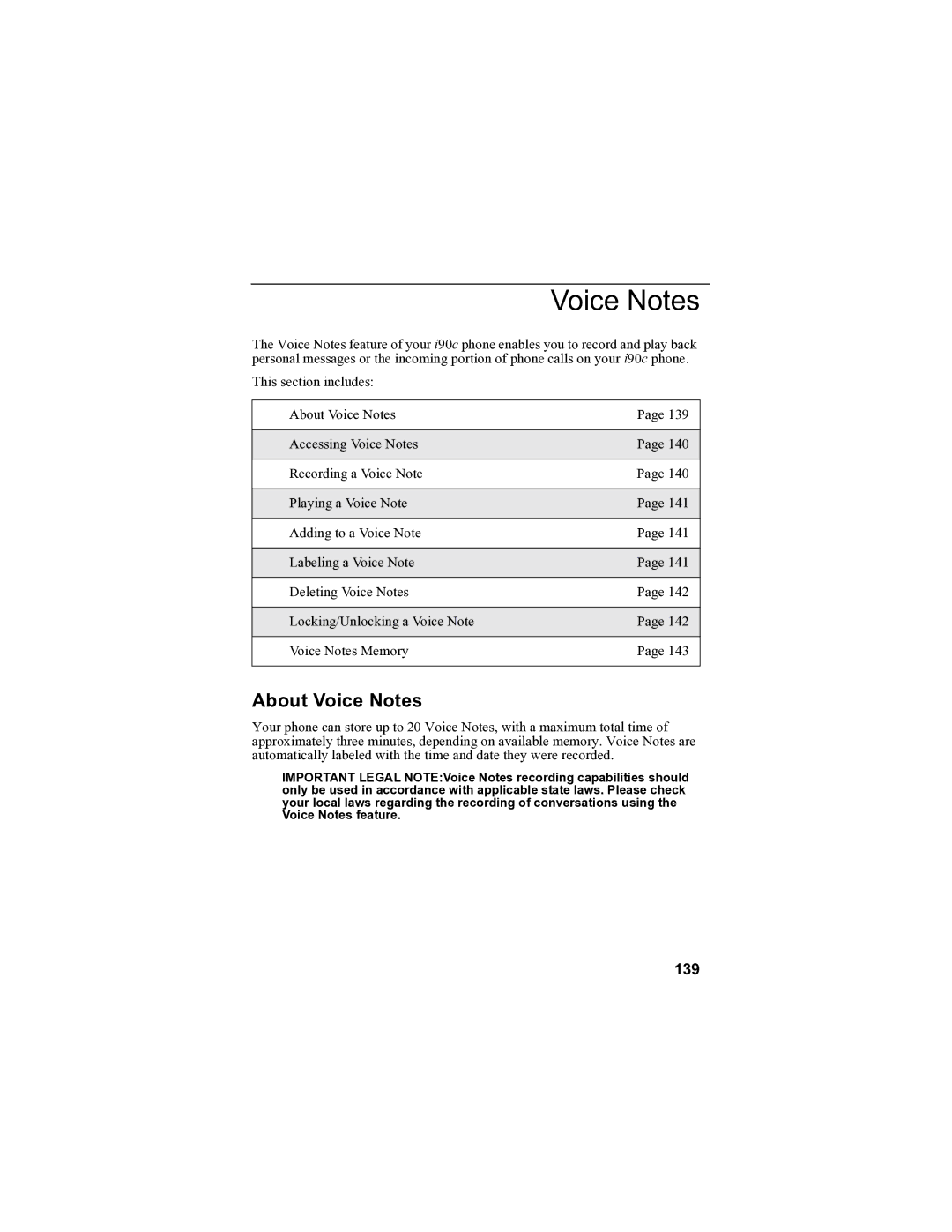 Sprint Nextel i90c manual About Voice Notes, 139 