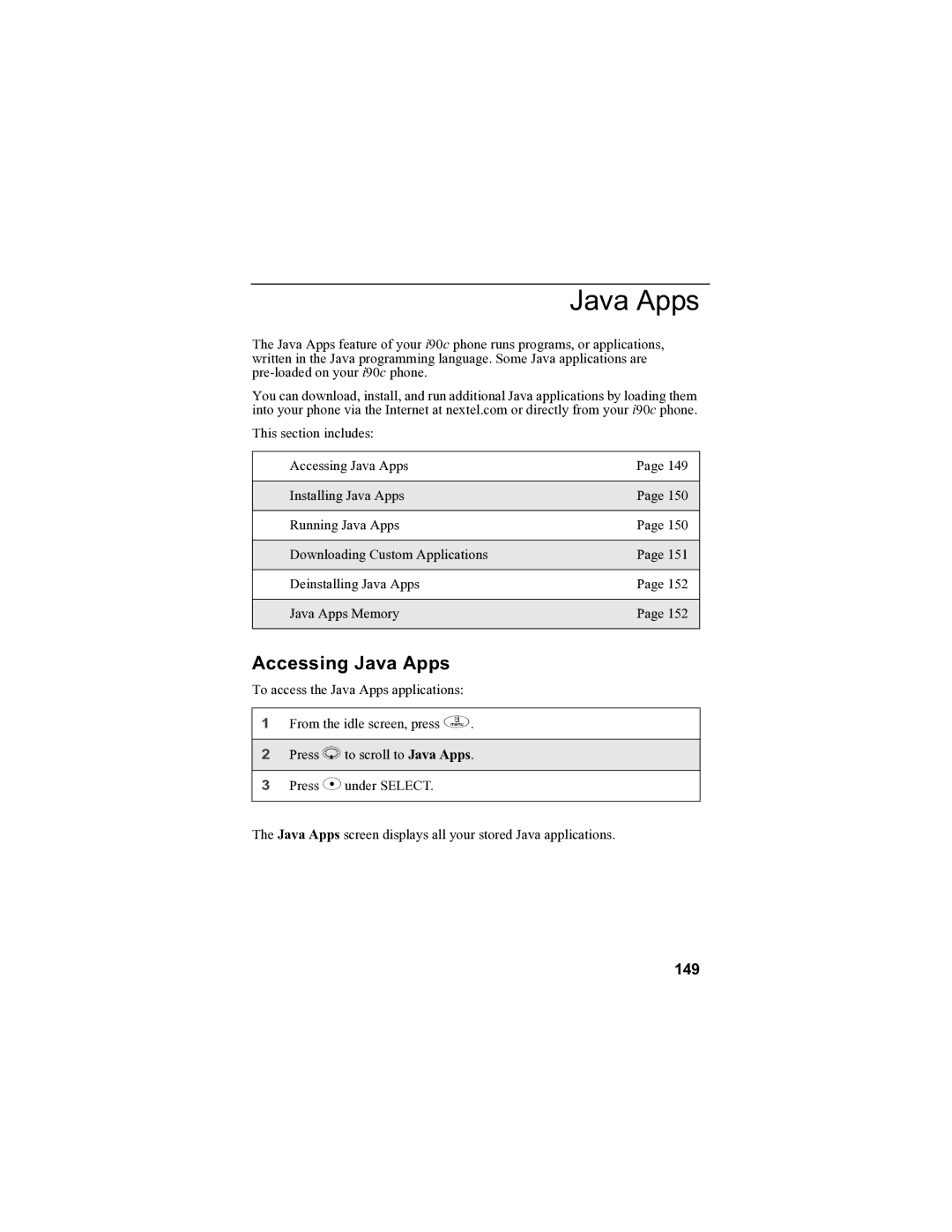 Sprint Nextel i90c manual Accessing Java Apps, 149 