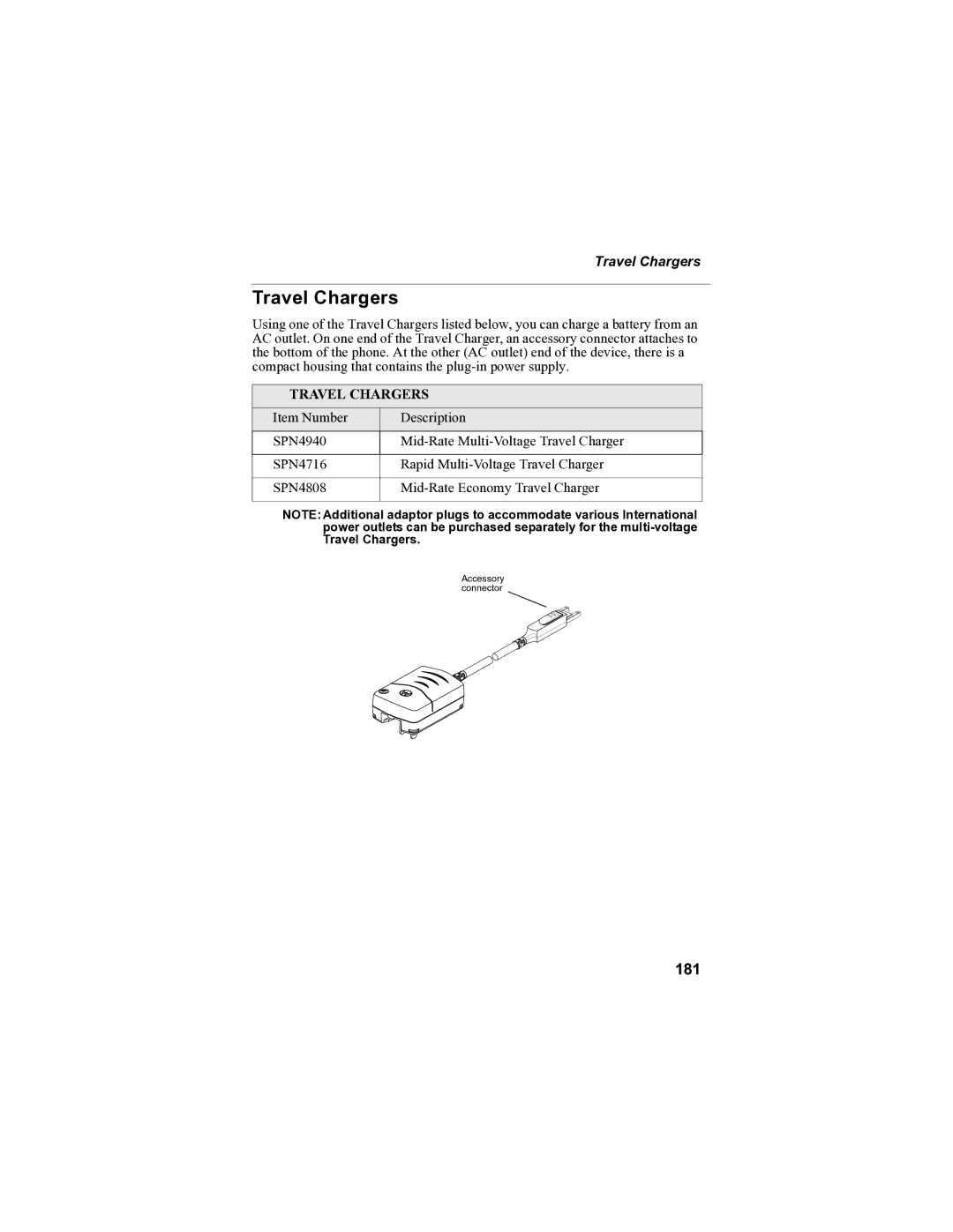 Sprint Nextel i90c manual Travel Chargers, 181 