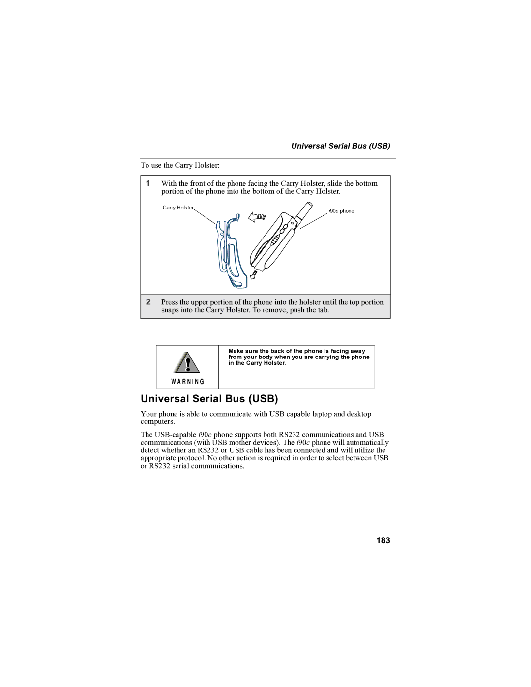 Sprint Nextel i90c manual Universal Serial Bus USB, 183 