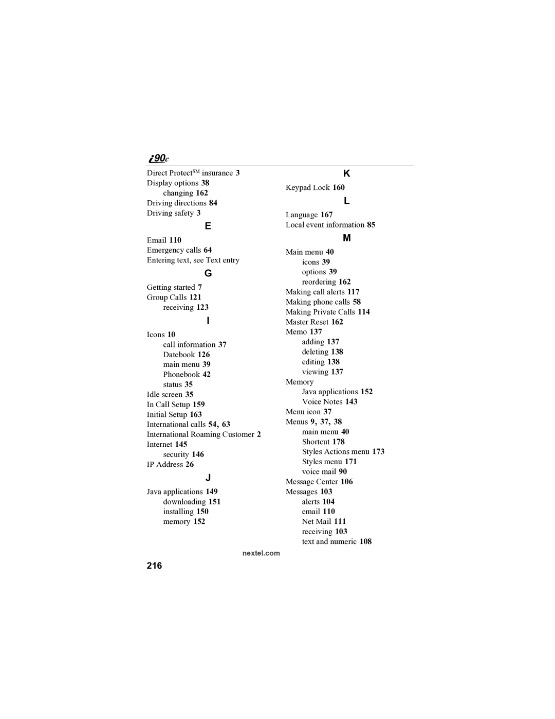 Sprint Nextel i90c manual 216 