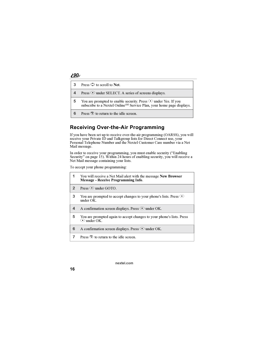 Sprint Nextel i90c manual Receiving Over-the-Air Programming 