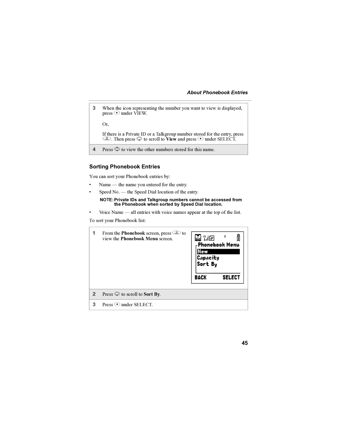 Sprint Nextel i90c manual Sorting Phonebook Entries, About Phonebook Entries 