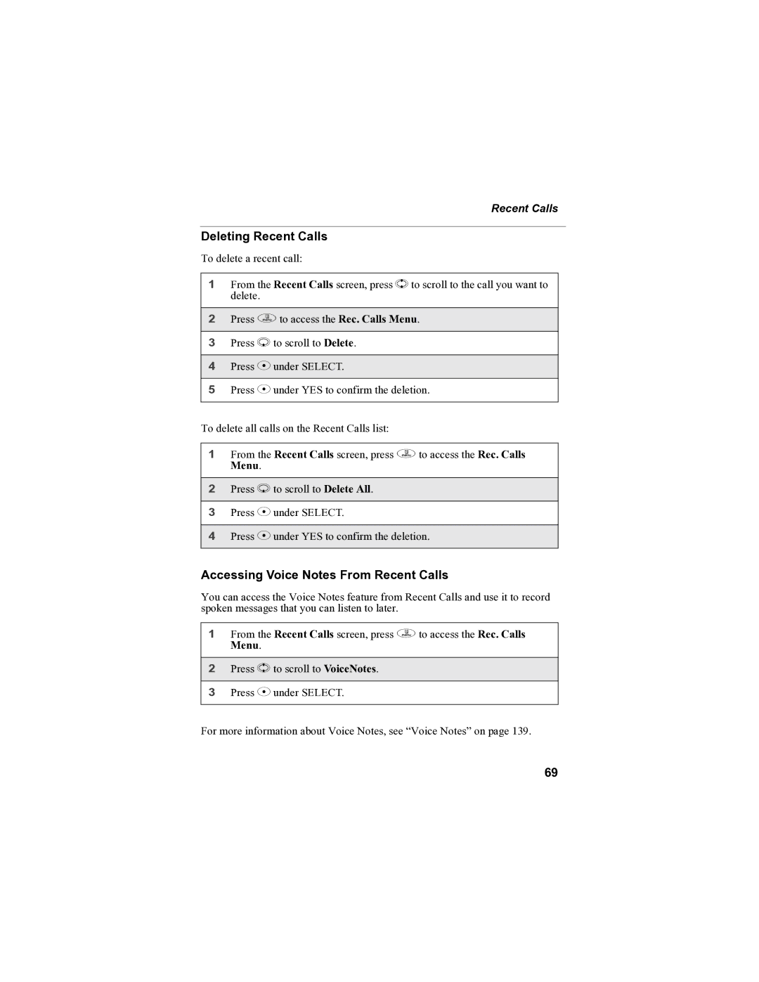 Sprint Nextel i90c manual Deleting Recent Calls, Accessing Voice Notes From Recent Calls 