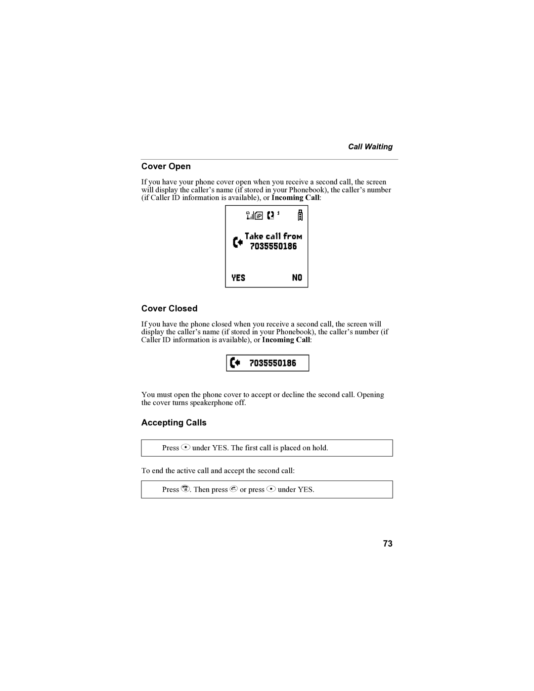 Sprint Nextel i90c manual Accepting Calls, Call Waiting 