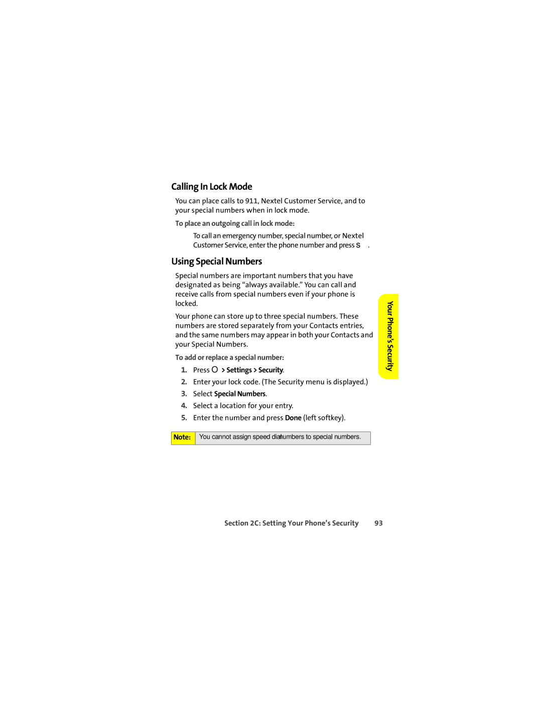 Sprint Nextel ic502 manual Calling In Lock Mode, Using Special Numbers, To place an outgoing call in lock mode 