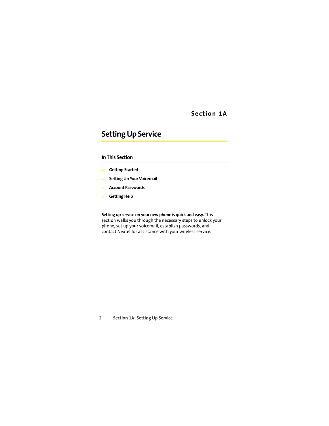 Sprint Nextel ic502 manual This Section, Setting Up Service 