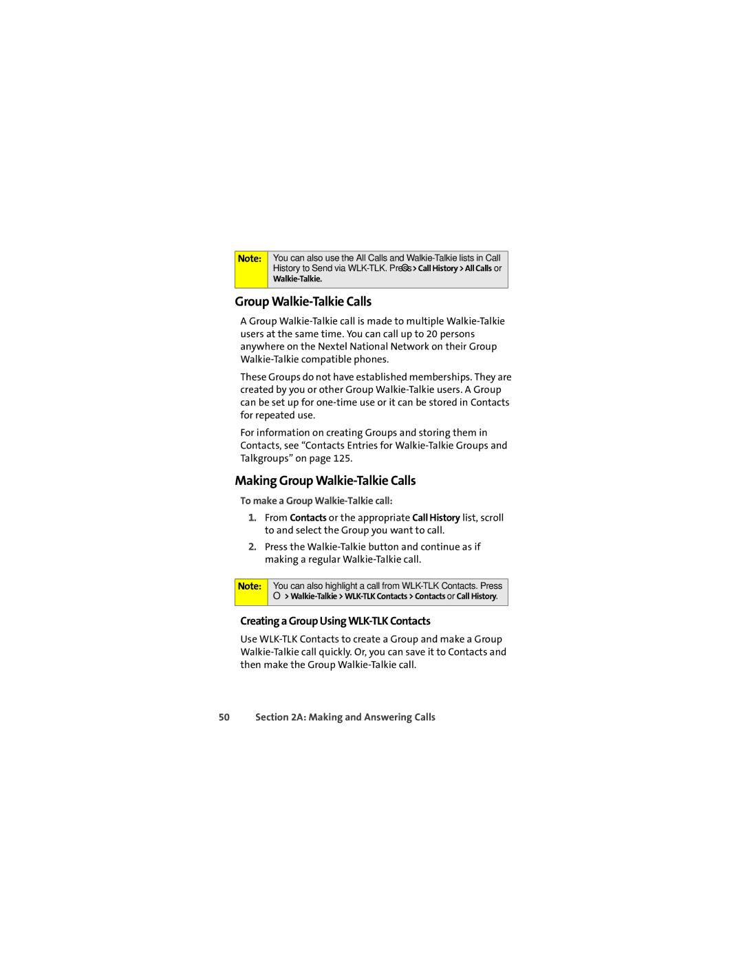 Sprint Nextel ic502 manual Making Group Walkie-Talkie Calls, Creating a Group Using WLK-TLK Contacts 