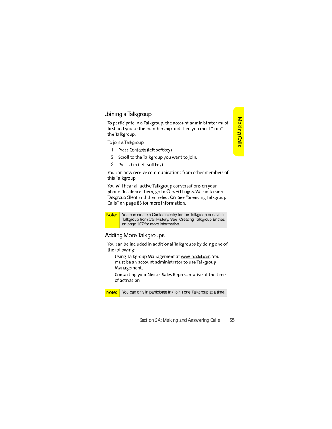 Sprint Nextel ic502 manual Joining a Talkgroup, Adding More Talkgroups, To join a Talkgroup 