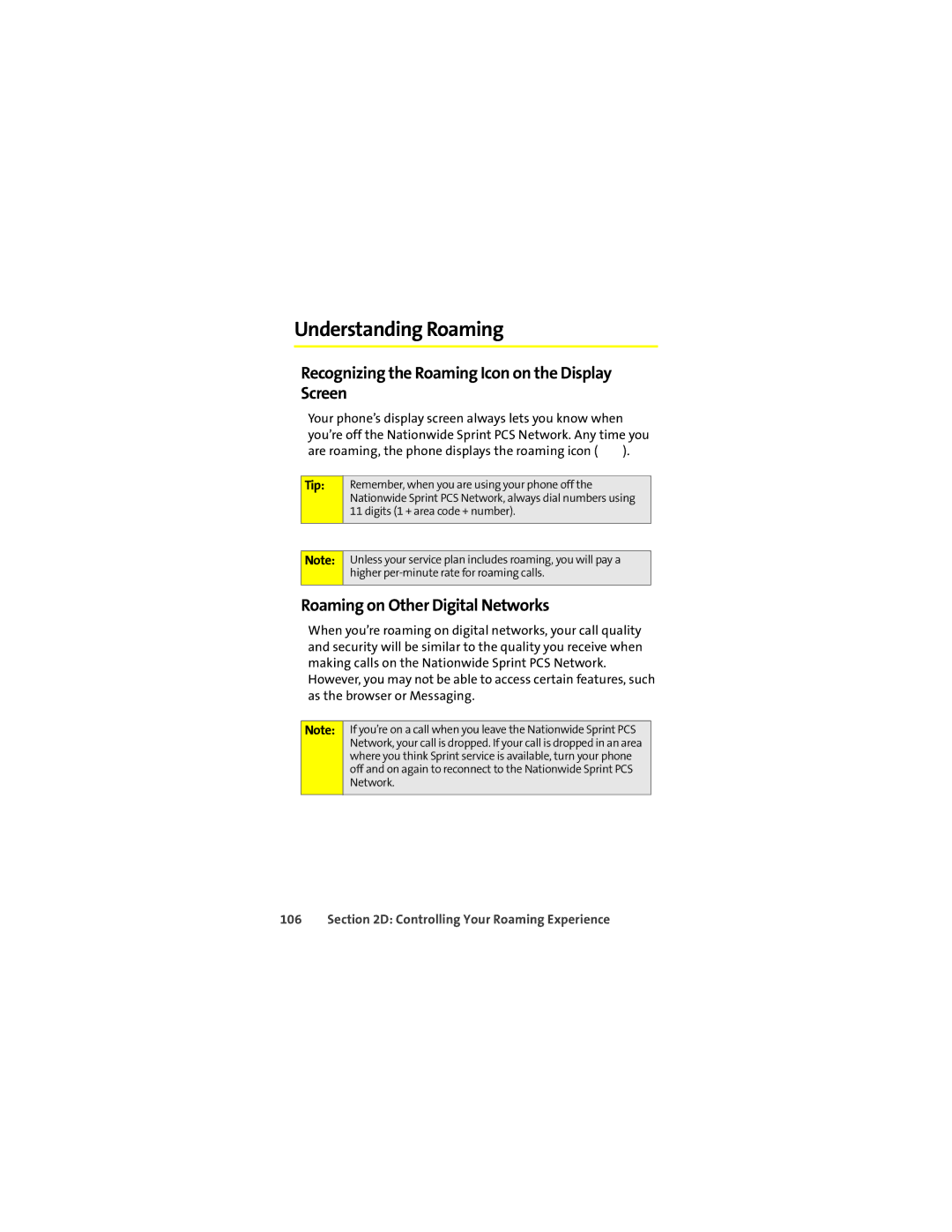 Sprint Nextel ic602 manual Understanding Roaming, Recognizing the Roaming Icon on the Display Screen 