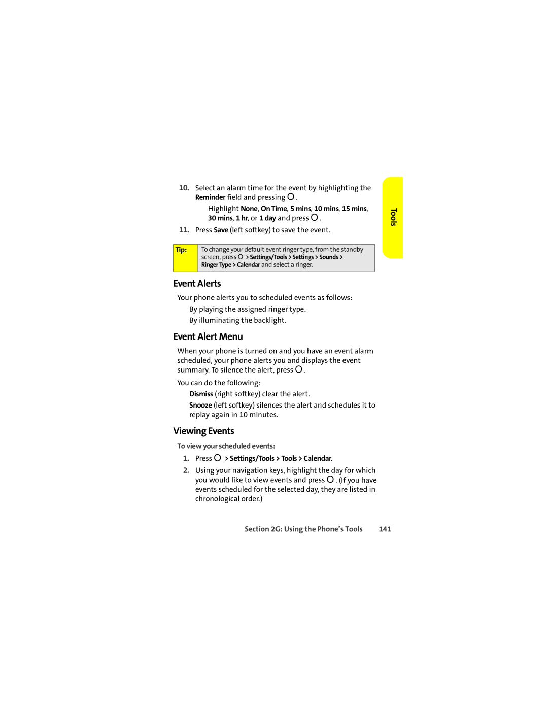 Sprint Nextel ic602 manual Event Alerts, Event Alert Menu, Viewing Events, To view your scheduled events, 141 